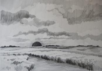 Jean FEUGEREUX - Soleil couchant sur la Beauce, Gravure originale signée 2