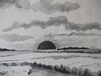 Jean FEUGEREUX - Soleil couchant sur la Beauce, Gravure originale signée 2