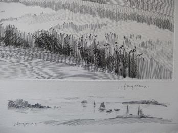 Jean FEUGEREUX - Soleil couchant sur la Beauce, Gravure originale signée 2