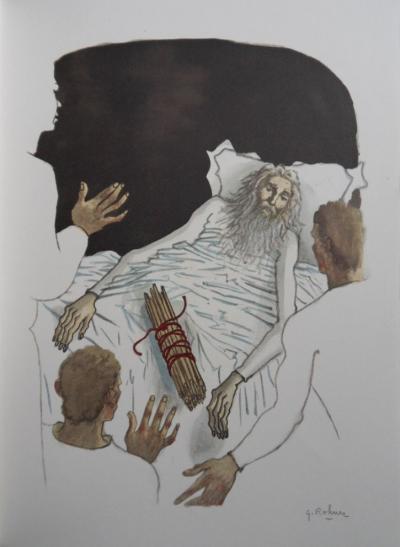 Georges ROHNER - Le vieillard et ses enfants, Lithographie originale signée 2