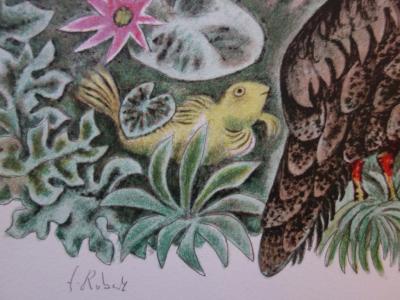 Dom ROBERT - Les poissons et le cormoran - Lithographie signée 2