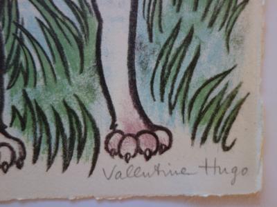Valentine HUGO - Le loup et le chien, Lithographie originale, signé 2