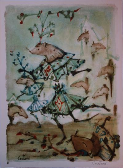 Lucien COUTAUD - Le combat des rats et des belettes, Lithographie originale, signée 2