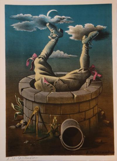AM CASSANDRE: The astrologer who drops into a well, Original lithograph, signed 2