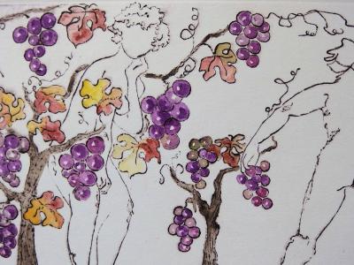 B Le RAINVILLE : Bacchantes et vendanges - Gravure et aquarelle originale signée 2