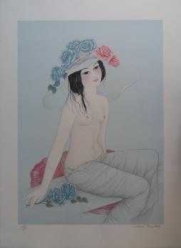 Mara TRAN-LONG - Japonaise au chapeau, Lithographie originale signée 2