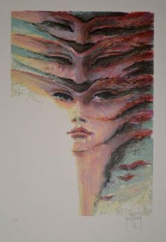 Francis de SAINT-GENIES - ’Femme aux masques’, Lithographie signée 2