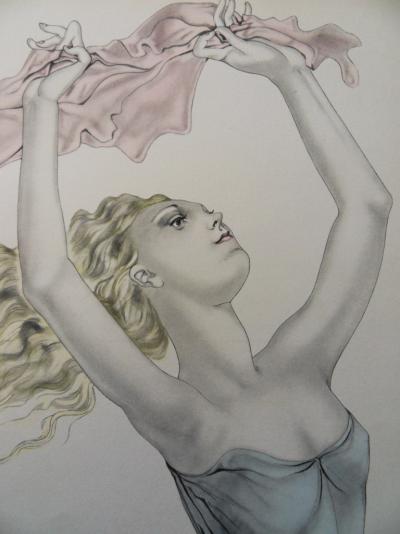 Tsuguharu FOUJITA - Danseuse en foulard rose, 1950, Lithographie et pochoir signé 2