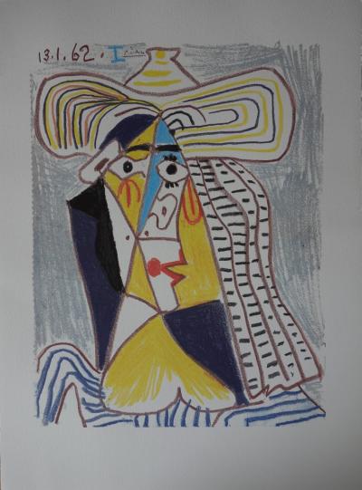 Pablo Picasso (d’après) : Personnage cubiste au chapeau, Lithographie signée
