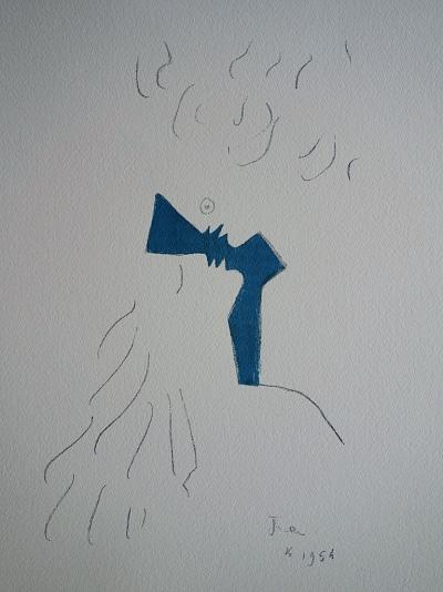 Jean COCTEAU : Baiser sur fond d’Azur - LITHOGRAPHIE ORIGINALE SIGNEE 2