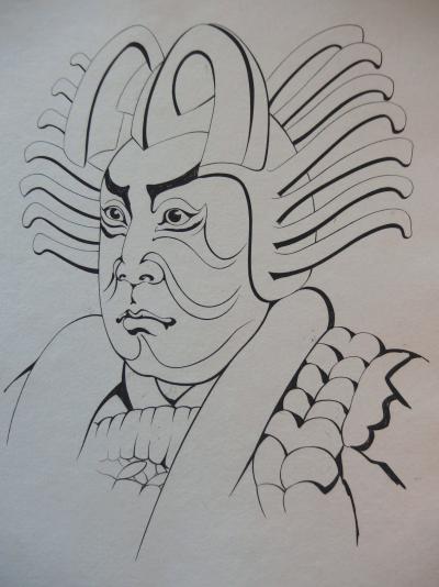 Léonard Tsuguharu FOUJITA - Japon : Samourai Kumadori - Gravure originale 2