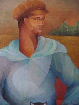 Hector PASCUAL - Homme au chat, Huile sur toile 2