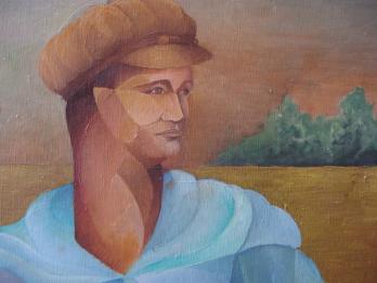 Hector PASCUAL - Homme au chat, Huile sur toile 2