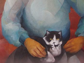 Hector PASCUAL - Homme au chat, Huile sur toile 2