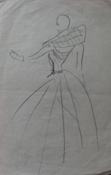 Yves SAINT LAURENT (attribué à) - Esquisse de robe, Dessin au crayon 2