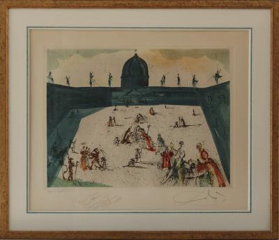 Salvador DALI - La place Saint Pierre, Gravure originale signée 2