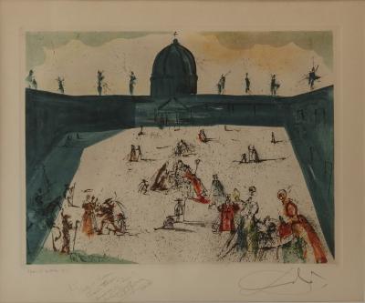 Salvador DALI - La place Saint Pierre, Gravure originale signée 2