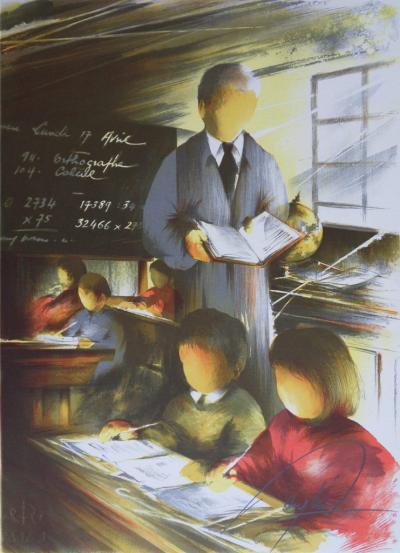 Raymond POULET - Les vieux métiers : l’instituteur, Lithographie originale signée 2