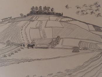 Suzanne TOURTE - Paysage du Mont-Ferre, Dessin original signé 2