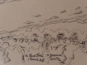Suzanne TOURTE - Paysage du Mont-Ferre, Dessin original signé 2
