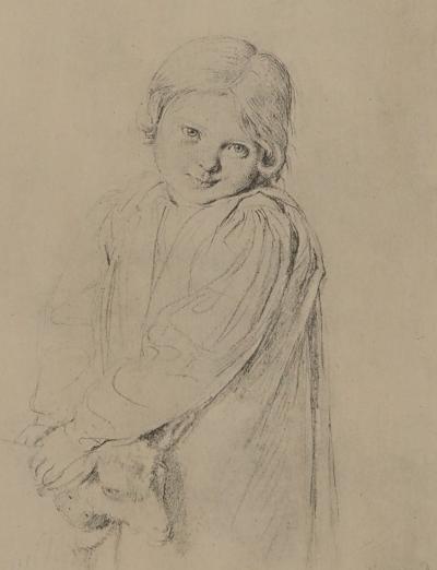 INGRES (after) - Child with goat, Signed lithograph 2