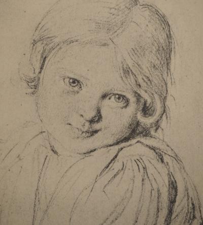 INGRES (after) - Child with goat, Signed lithograph 2