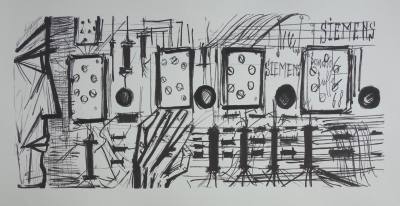 Bernard BUFFET - L’homme et les circuits électriques - Lithographie signée