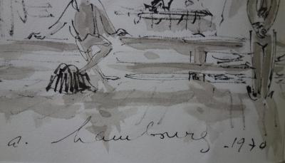 André HAMBOURG : Petite plage en Bretagne, Dessin original signé 2