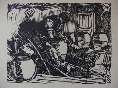 Mathurin MEHEUT - Le Potier en Bretagne, Bois gravé original 2