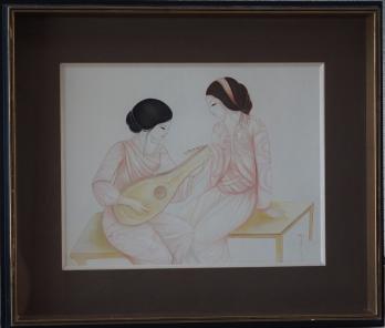 Mara TRAN LONG - Les musiciennes, Peinture sur soie signée 2