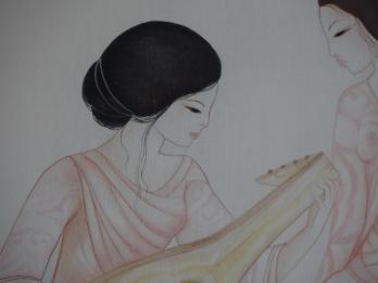 Mara TRAN LONG - Les musiciennes, Peinture sur soie signée 2