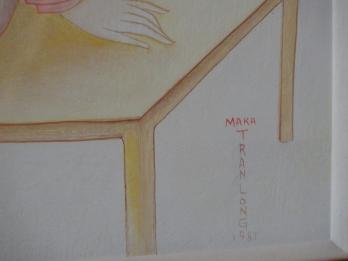 Mara TRAN LONG - Les musiciennes, Peinture sur soie signée 2