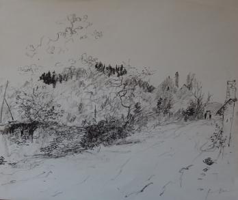 Bernard GANTNER - Ruelle de village, Dessin original au crayon noir 2