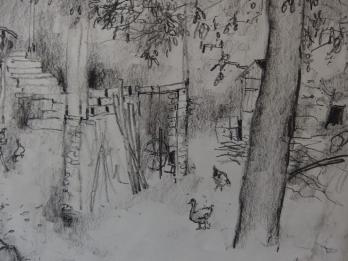 Bernard GANTNER - Les Combes, Savoie, Dessin original au crayon noir 2