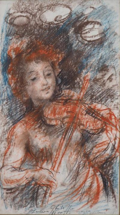 Lucien Philippe MORETTI - Petite fille au violon - Dessin signé 2