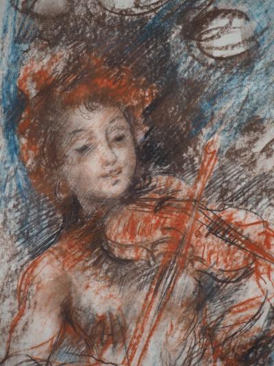 Lucien Philippe MORETTI - Petite fille au violon - Dessin signé 2