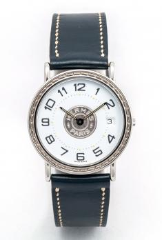 HERMÈS - Montre clou Acier, bracelet cuir 2