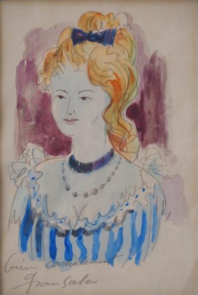 Emilio GRAU SALA - Jeune fille blonde - Aquarelle originale signée 2