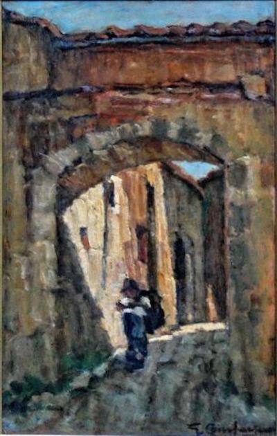 Giuseppe COMPARINI - Ruelle avec voyageur, Huile sur toile 2