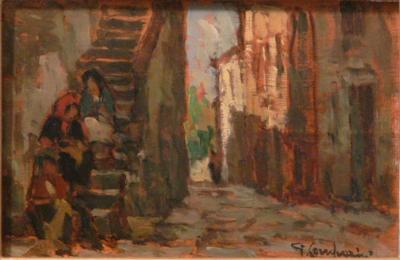 Giuseppe COMPARINI - Échelle dans la ruelle, 1971 - Huile sur toile 2