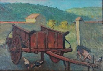 Giovanni MALESCI - Cour et charrette, 1925, Huile sur panneau 2