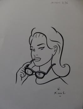 Walter MINUS - Femme à lunette, Dessin original signé 2