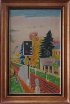 Jules CAVAILLES - Chemin de Fer : le Signal, Huile sur toile signée 2