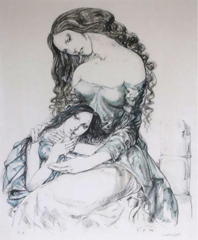 Tsuguharu FOUJITA - Mère et fille, 1964, Lithographie originale signée 2