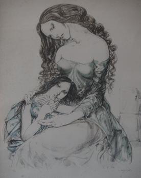 Tsuguharu FOUJITA - Mère et fille, 1964, Lithographie originale signée 2