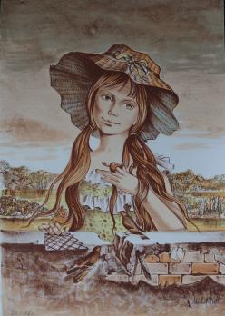 Michel VIOT - Jeune fille aux moineaux, Lithographie originale 2