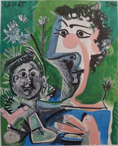 Pablo PICASSO (after) - Mother and child, 1966, signed lithograph poster 2