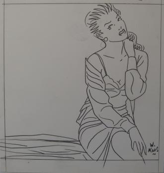 Walter MINUS - Pin Up intimidée, Dessin original signé 2