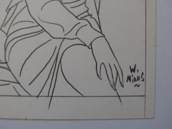 Walter MINUS - Pin Up intimidée, Dessin original signé 2