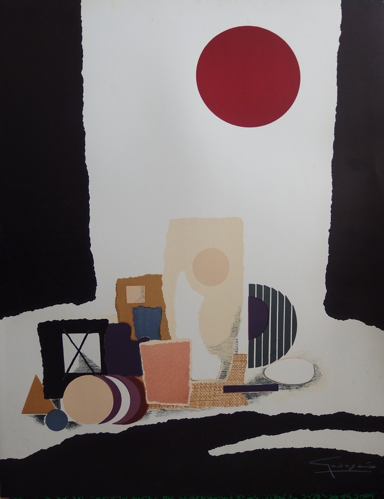Antonio GUANSE Still life with red sun, original signed lithograph